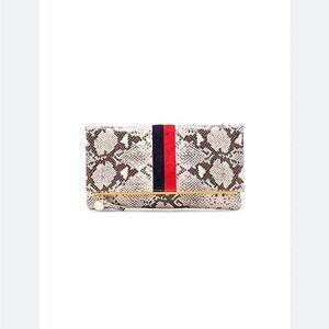 Clare V Snakeskin Clutch with Red Navy Stripe